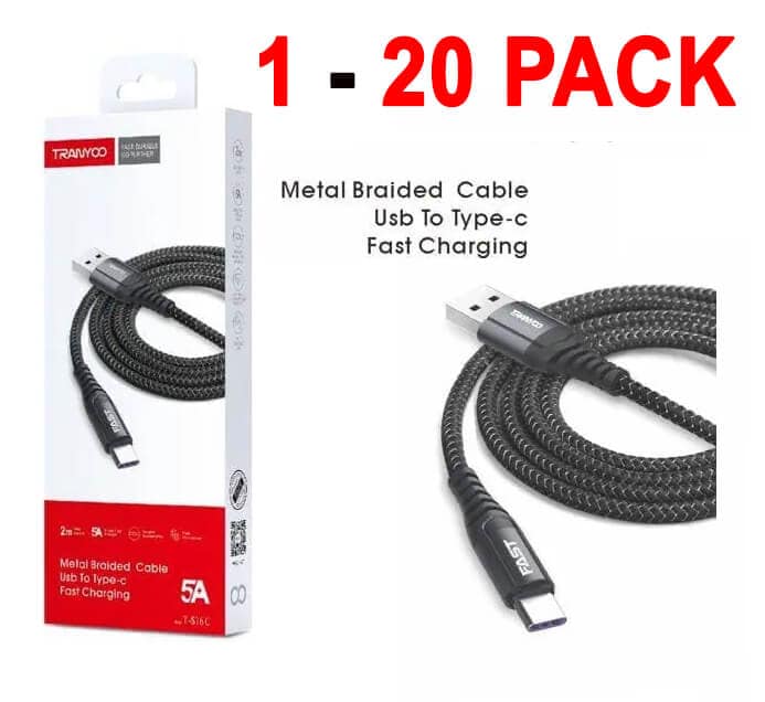1X 10X 20X TRANYOO (T-S16C) 2M 5A USB Type C Cable Fast Charging Charger Data Sync Cable Cord 1X 10X 20X TRANYOO (T-S16C) 2M 5A USB Type C Cable Fast Charging Charger Data Sync Cable Cord